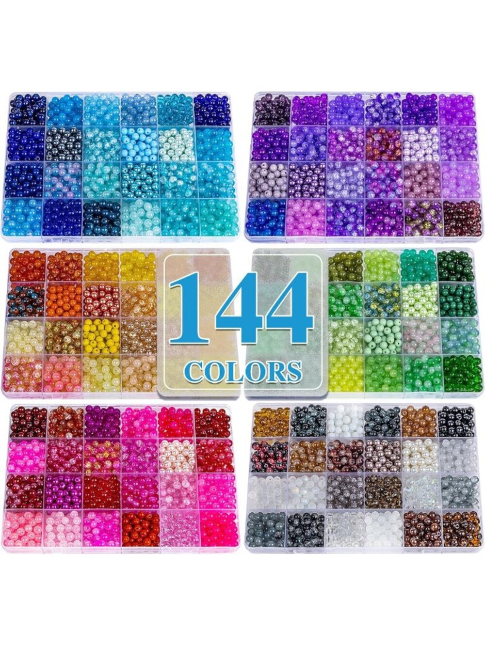 7200PCS 6mm Glass Beads Kit - 144 Assorted Colors for Jewelry & DIY Crafts